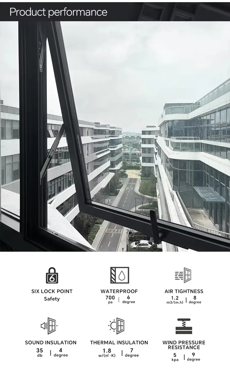 โมเดิร์น กันอากาศ ด้านหน้าต่าง Awning โรงแรมอุปกรณ์ประกอบความร้อน อะลูมิเนียม Windows สําหรับระเบียง 6